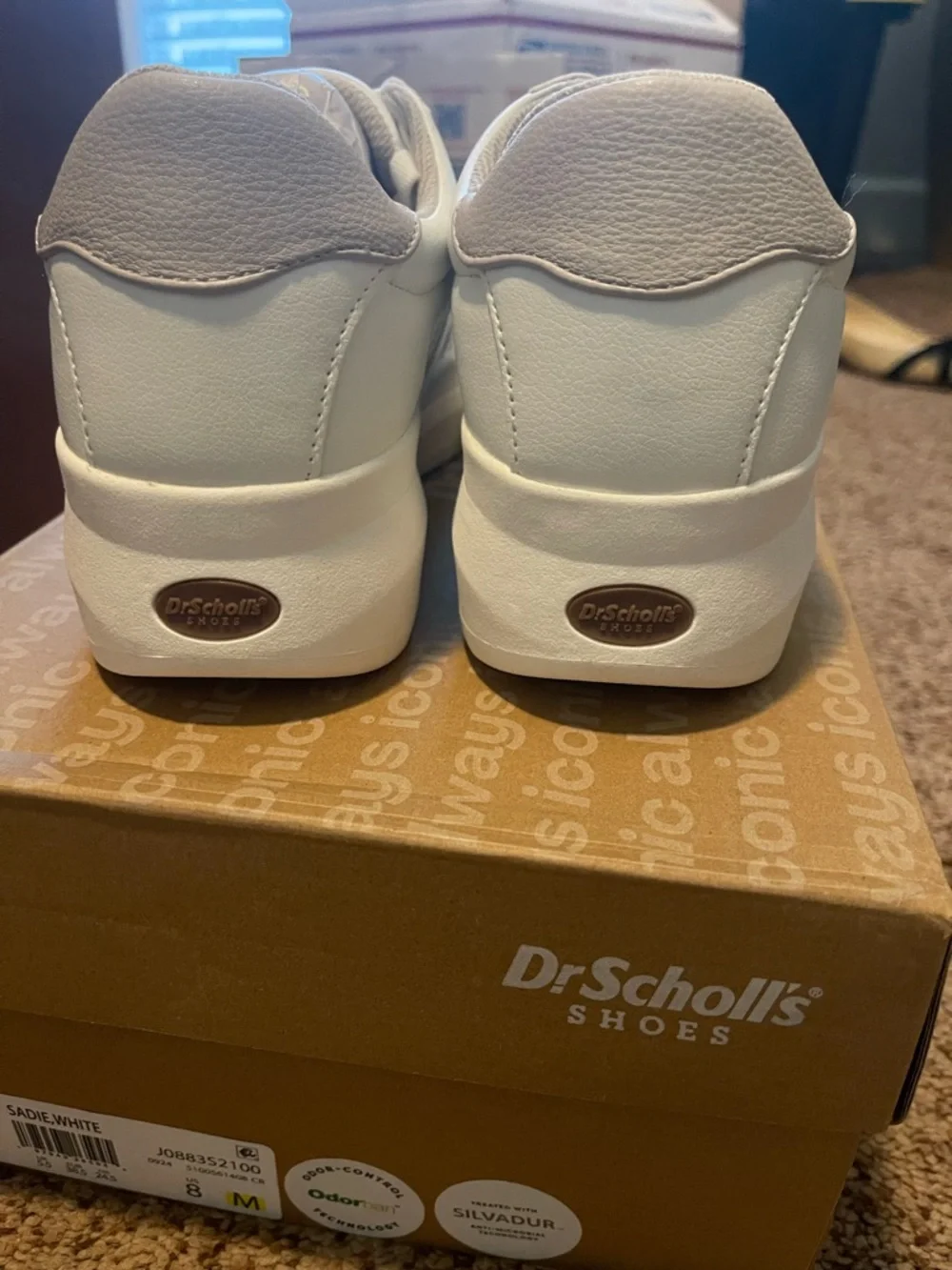 New with Box Dr. Scholl's White Platform Sneakers with Taupe Heel Detail - Picture 5 of 7